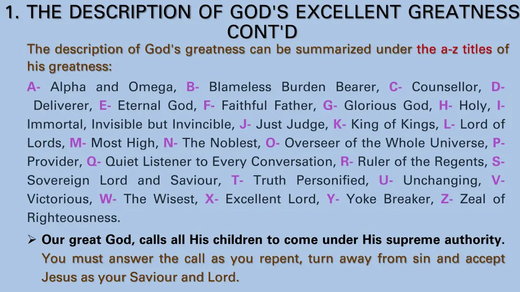 1 the description of god s excellent greatness 2