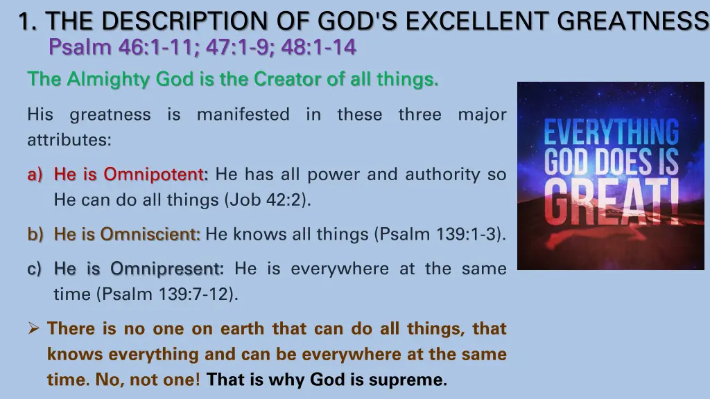 1 the description of god s excellent greatness