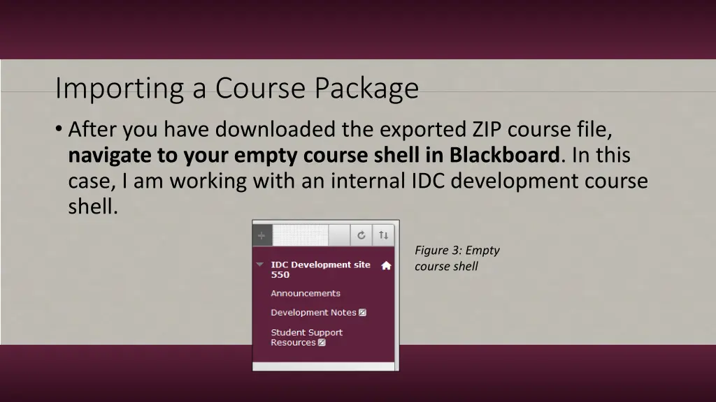 importing a course package after you have