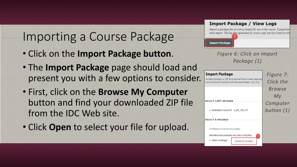 importing a course package click on the import