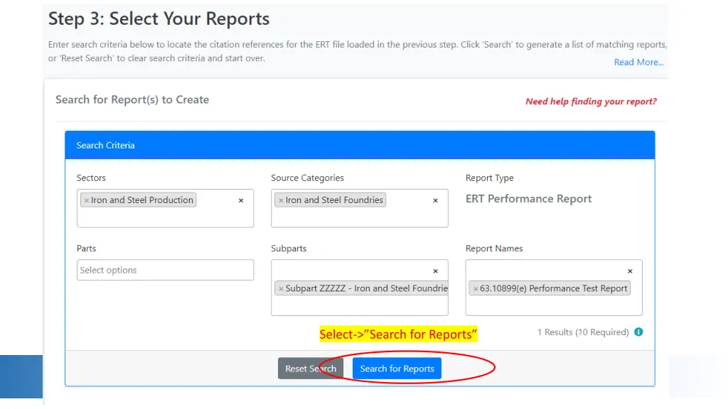 select search for reports