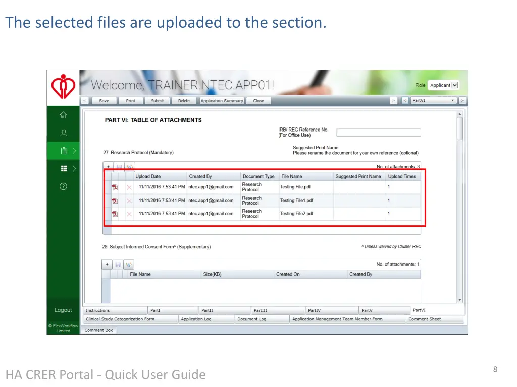 the selected files are uploaded to the section