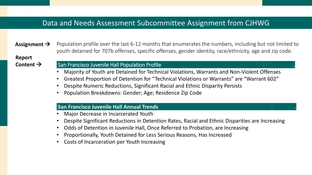 data and needs assessment subcommittee assignment