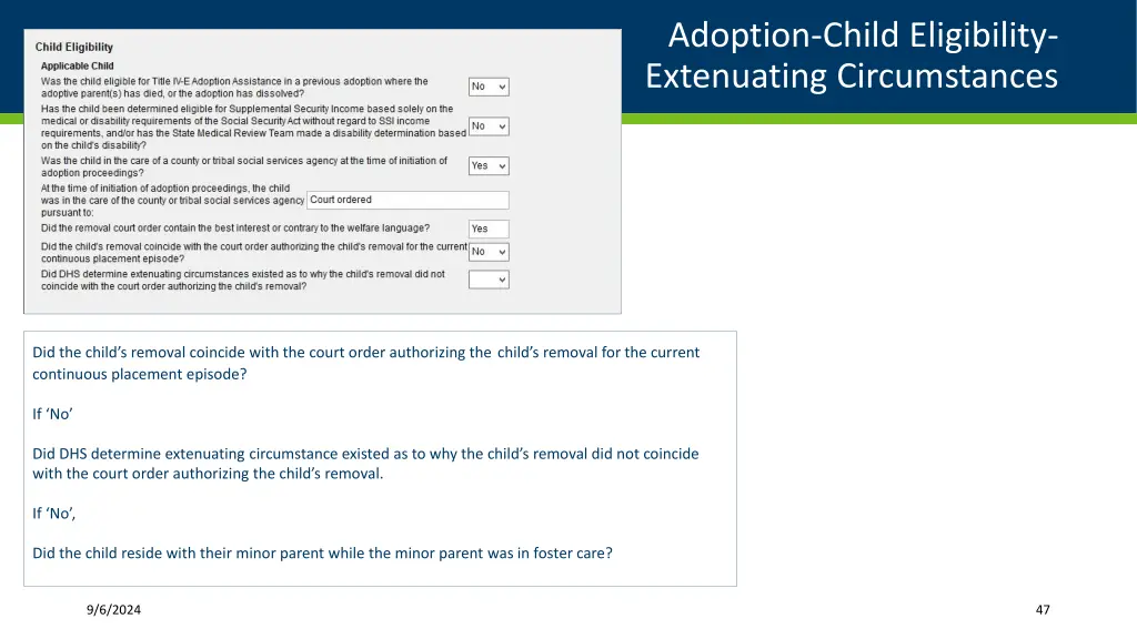 adoption child eligibility extenuating