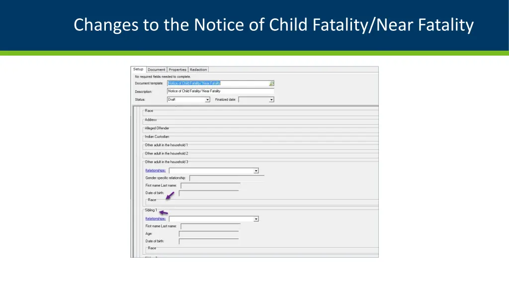 changes to the notice of child fatality near