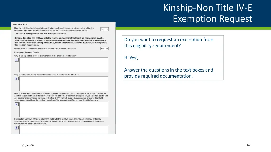 kinship non title iv e exemption request