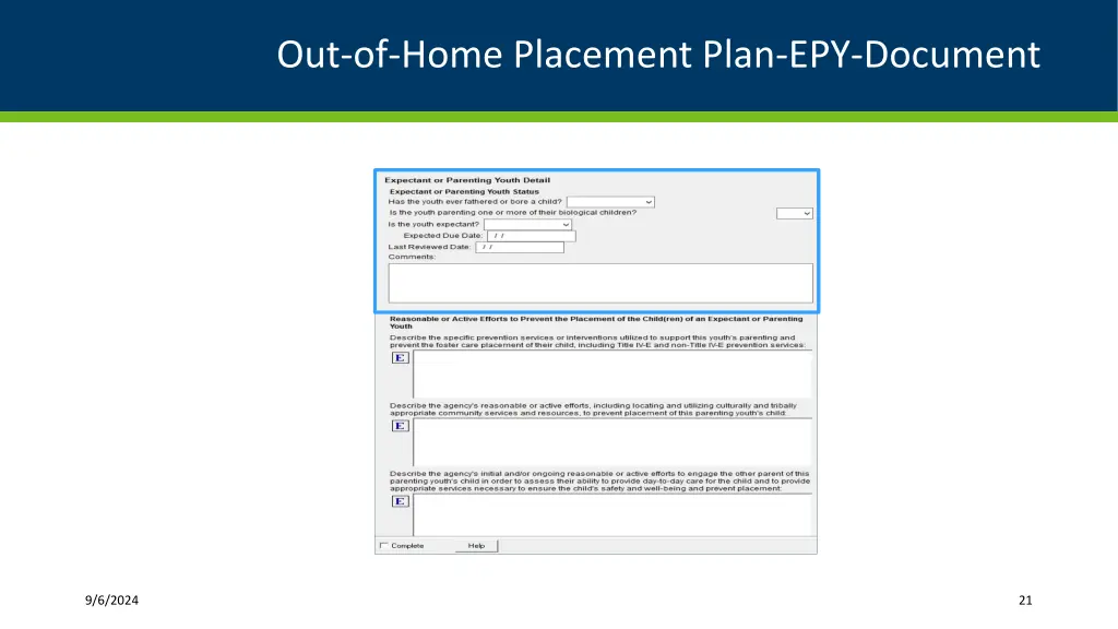 out of home placement plan epy document