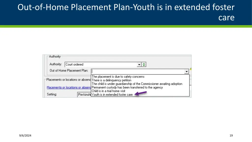 out of home placement plan youth is in extended