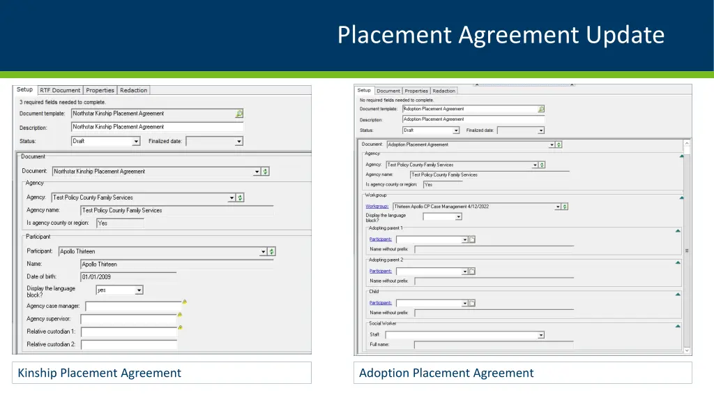 placement agreement update