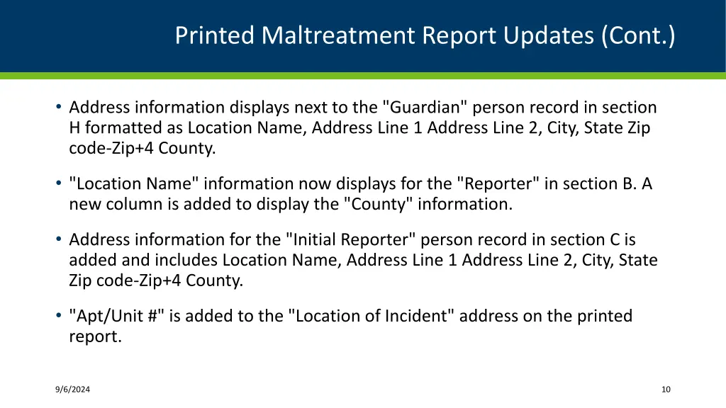 printed maltreatment report updates cont