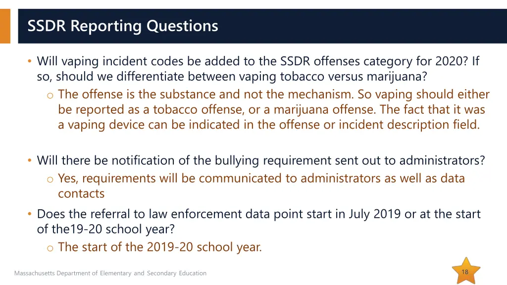 ssdr reporting questions