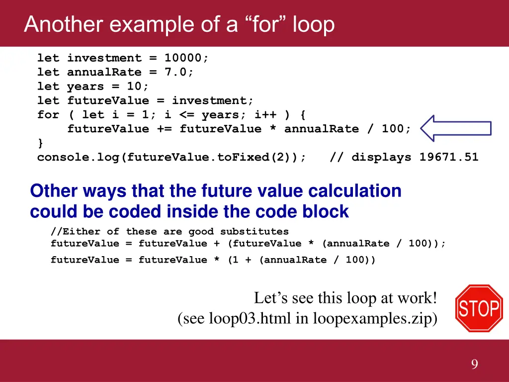 another example of a for loop