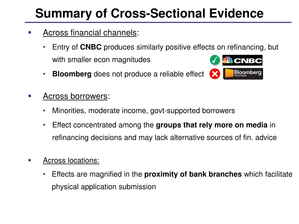 summary of cross sectional evidence