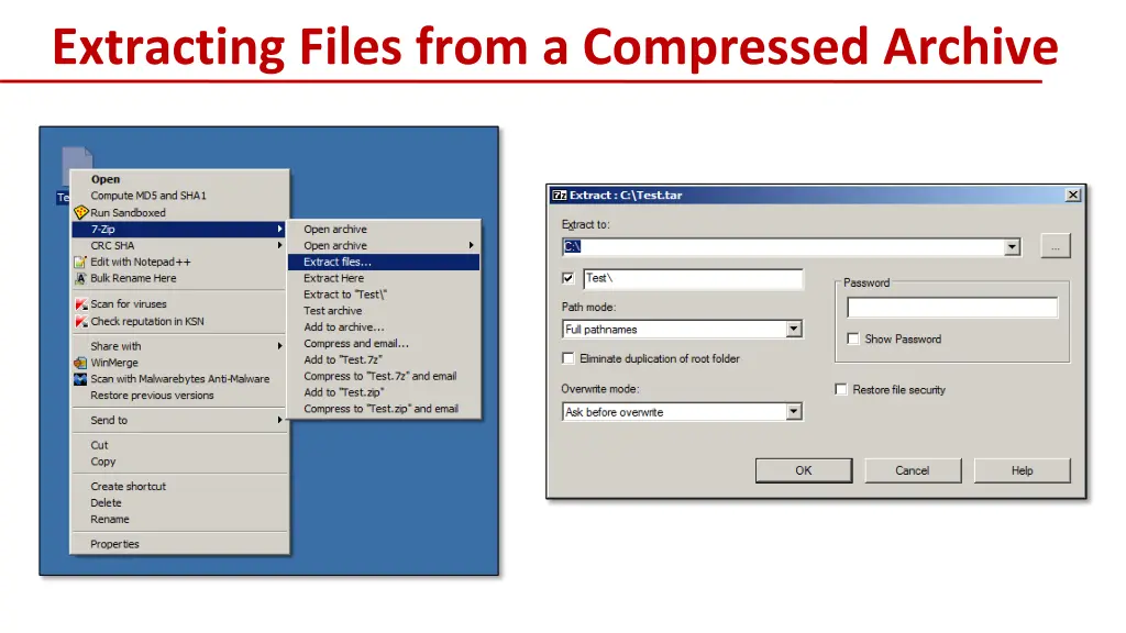 extracting files from a compressed archive 1