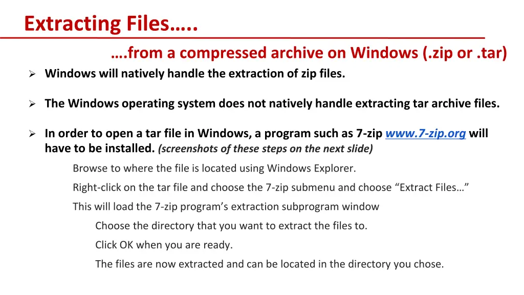 extracting files from a compressed archive