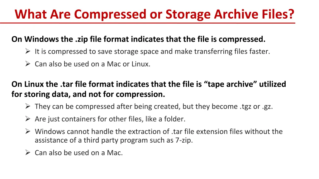 what are compressed or storage archive files