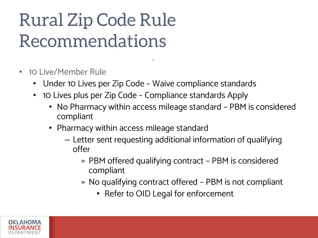 rural zip code rule recommendations