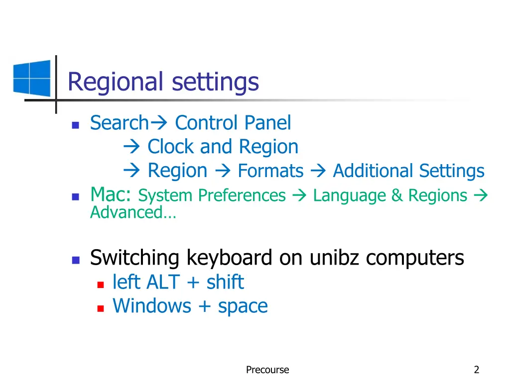 regional settings