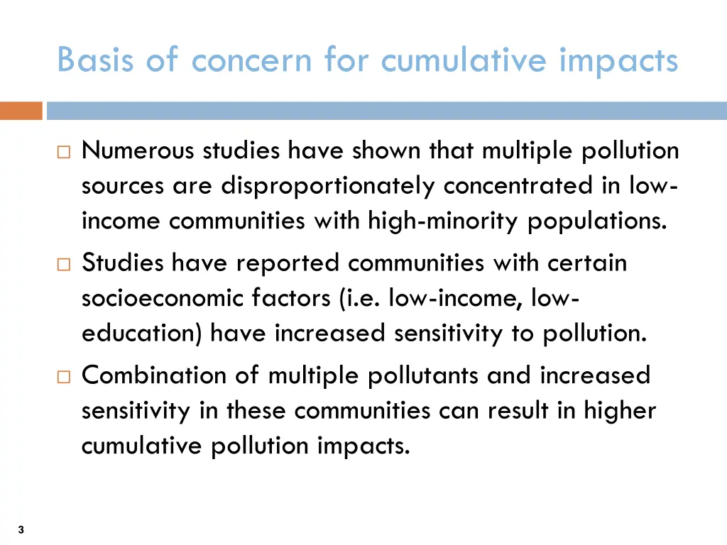 basis of concern for cumulative impacts