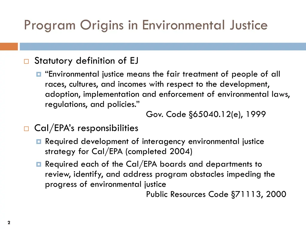 program origins in environmental justice