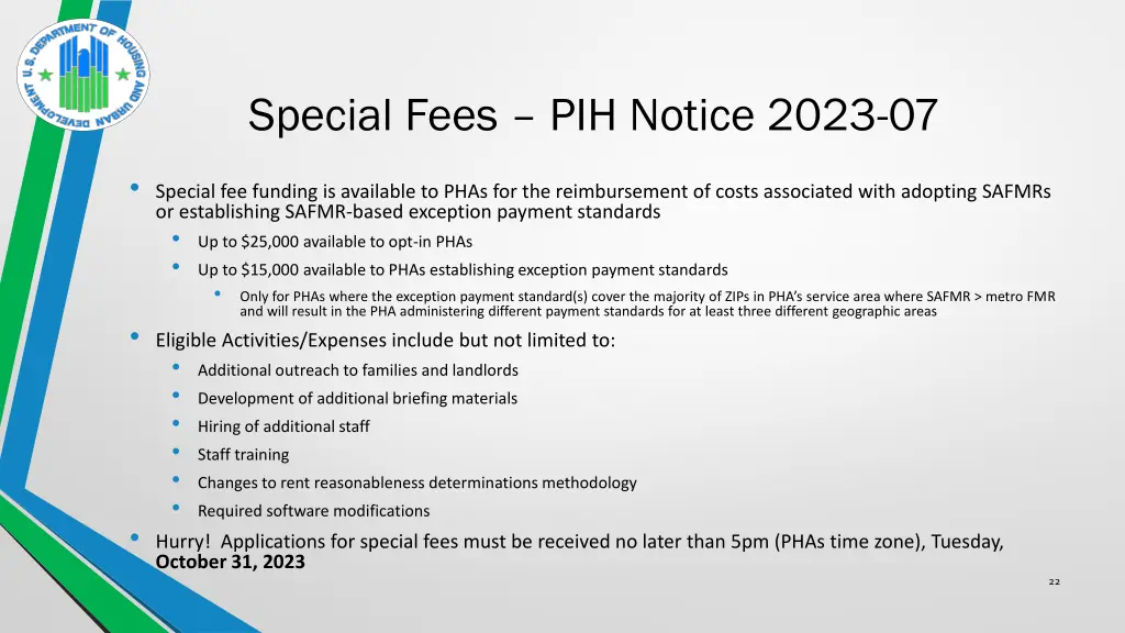 special fees pih notice 2023 07