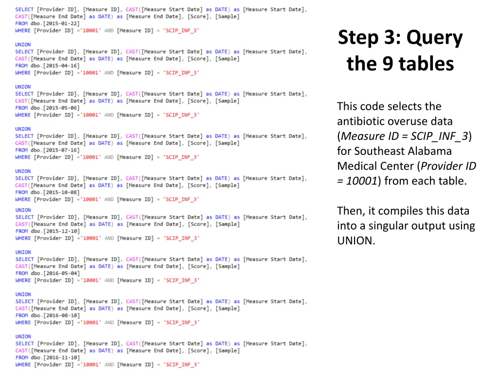 step 3 query the 9 tables