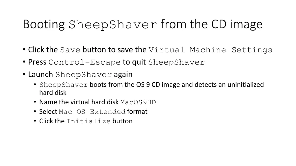 booting sheepshaver from the cd image