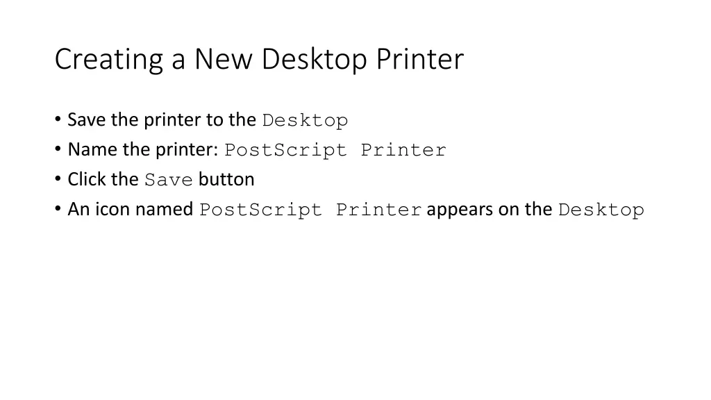 creating a new desktop printer