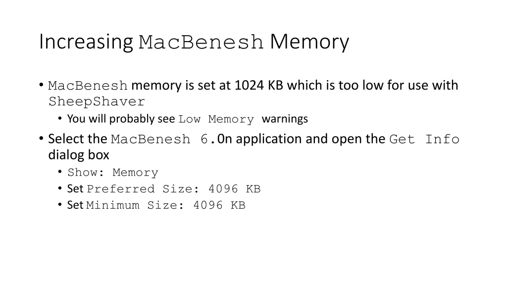 increasing macbenesh memory