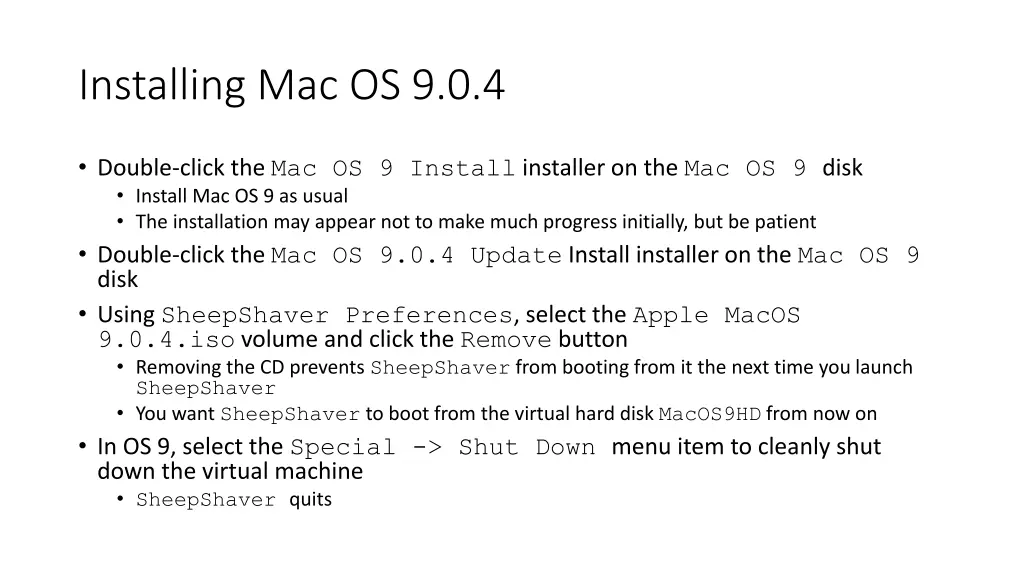 installing mac os 9 0 4