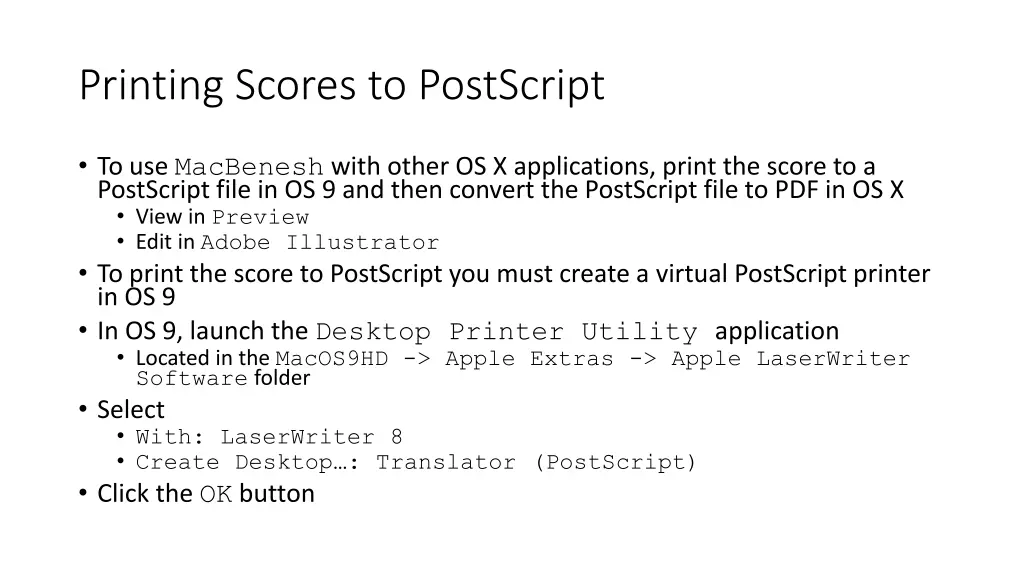 printing scores to postscript