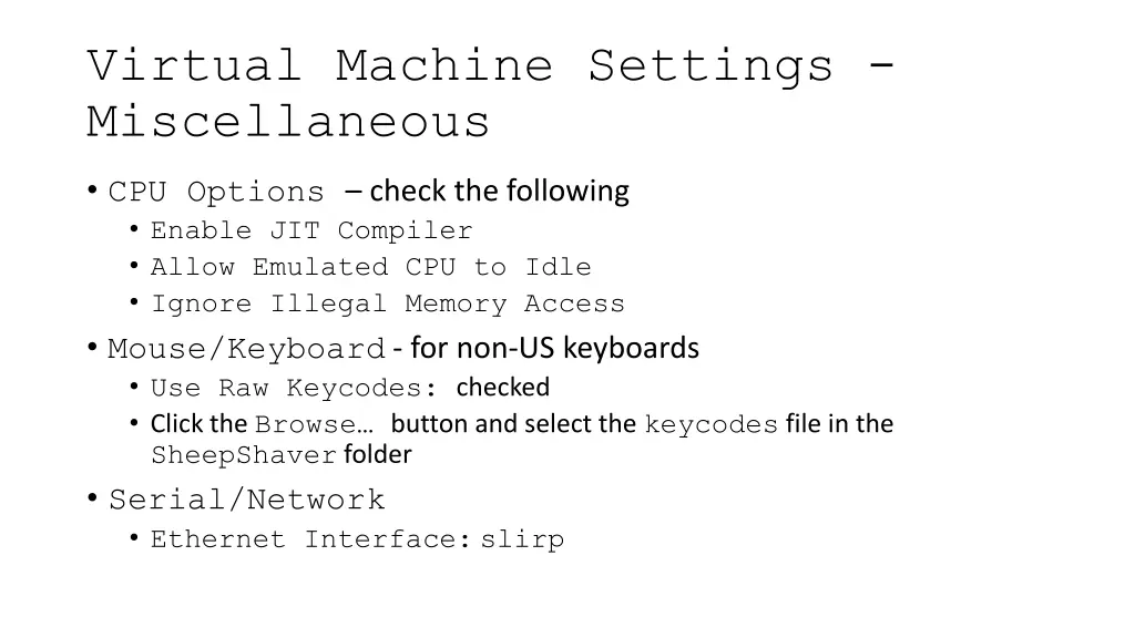 virtual machine settings miscellaneous