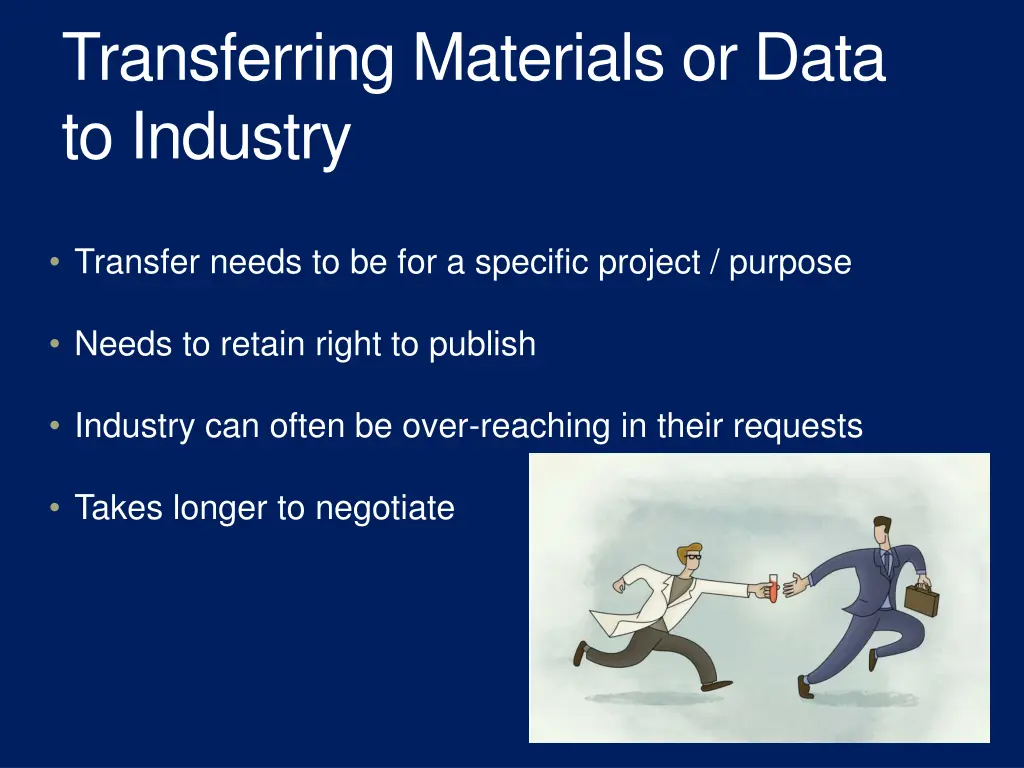 transferring materials or data to industry