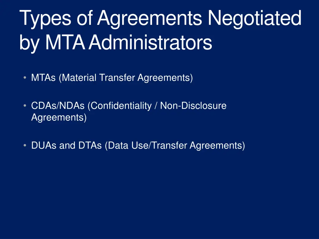 types of agreements negotiated 1