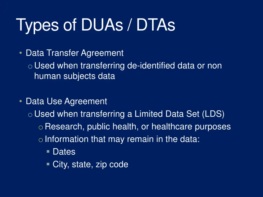 types of duas dtas