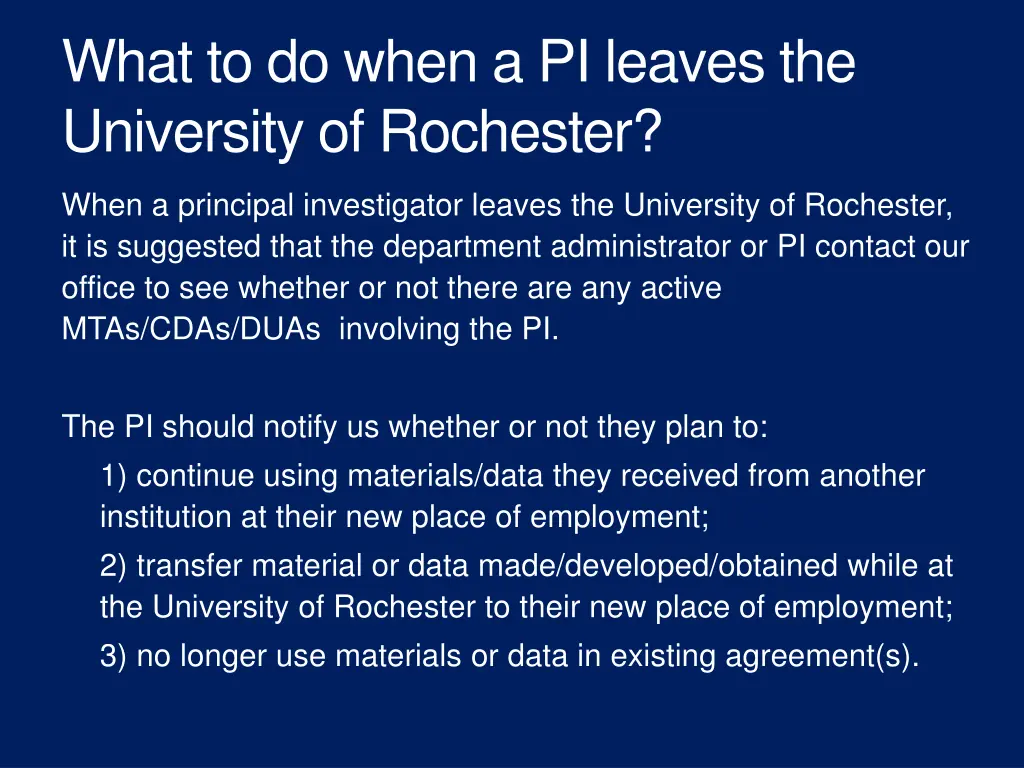 what to do when a pi leaves the university