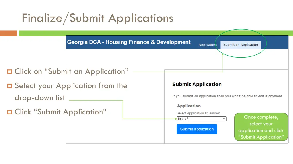 finalize submit applications