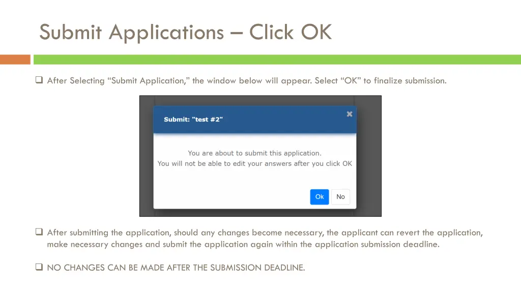 submit applications click ok