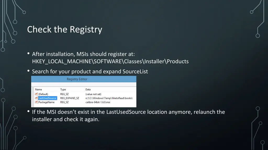 check the registry