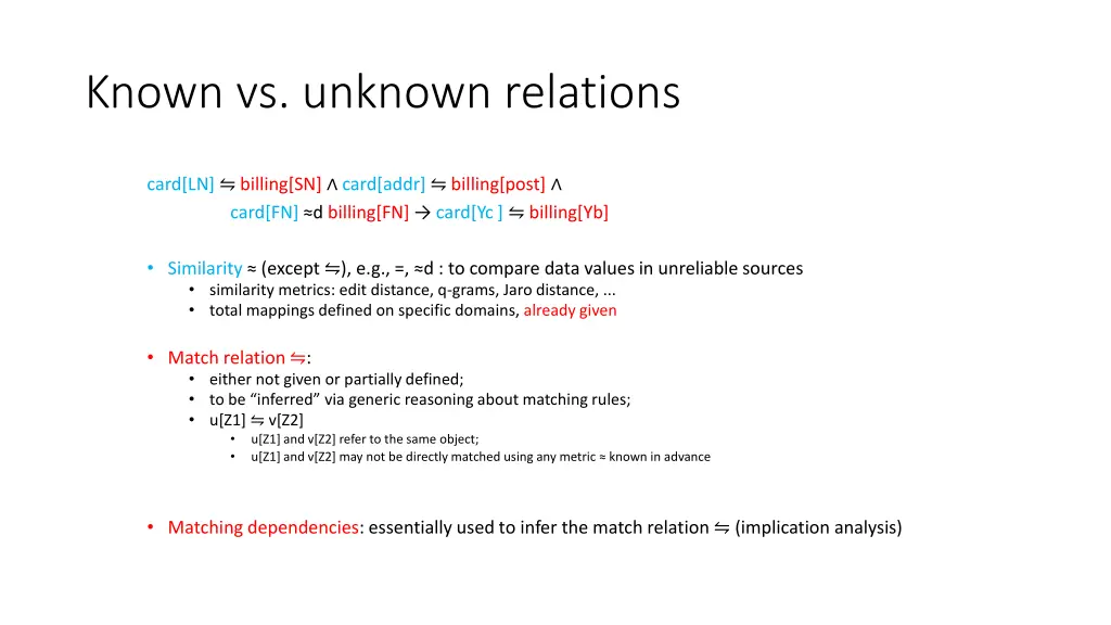 known vs unknown relations