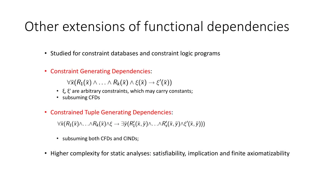 other extensions of functional dependencies