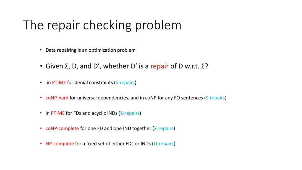 the repair checking problem