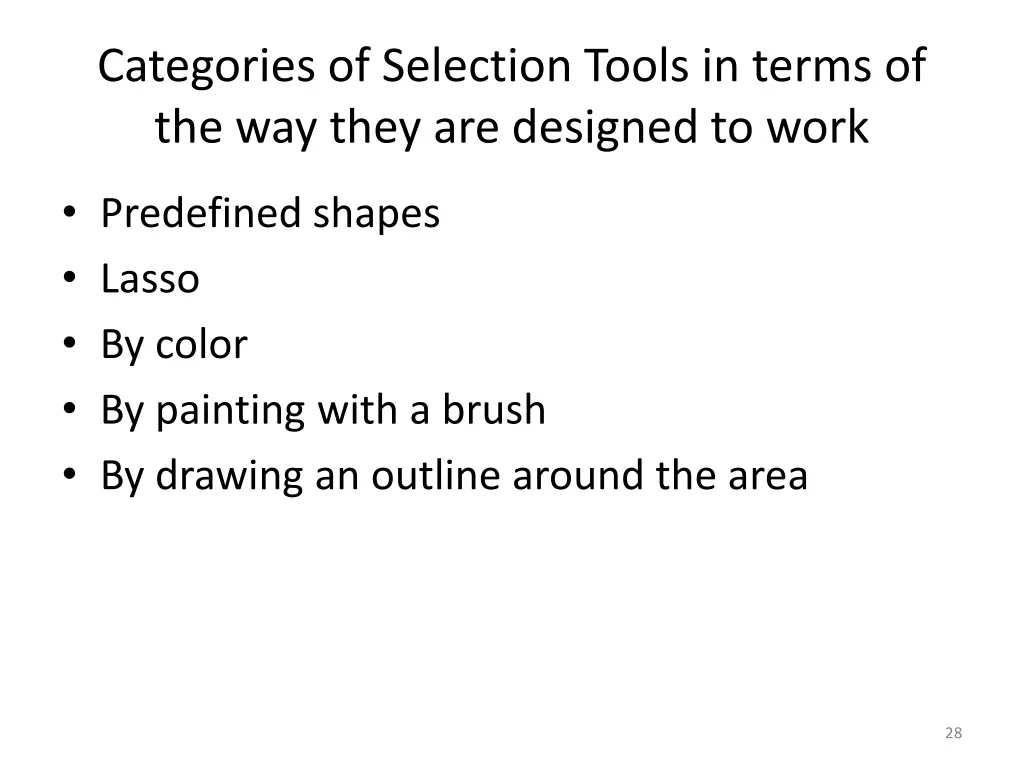 categories of selection tools in terms