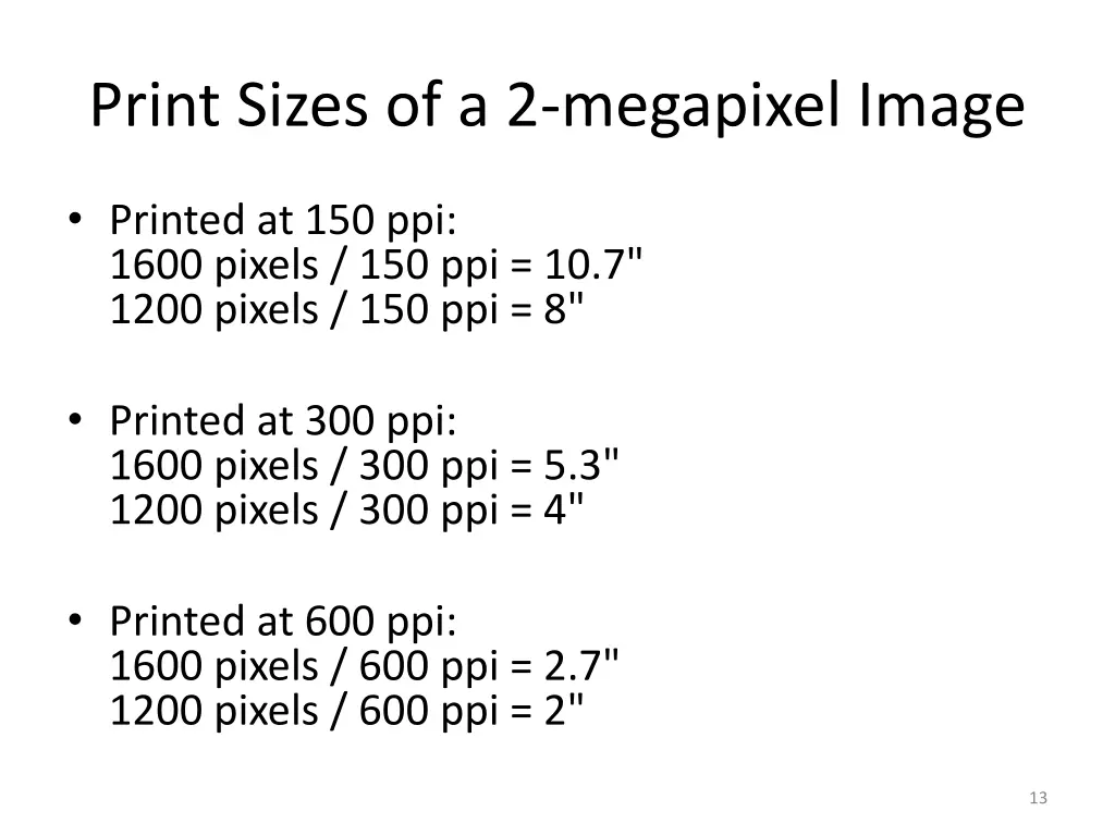 print sizes of a 2 megapixel image