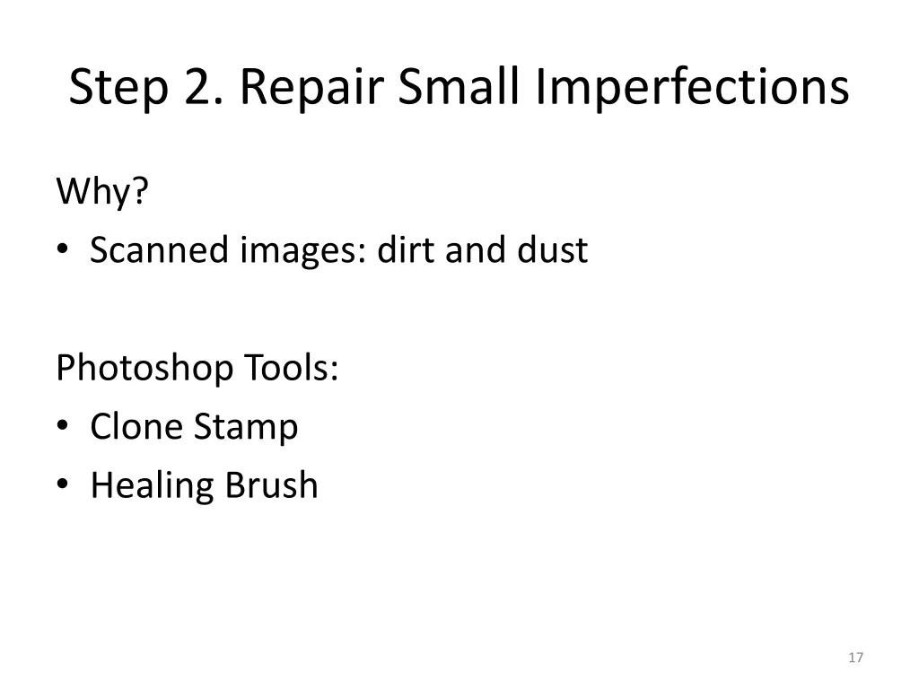 step 2 repair small imperfections