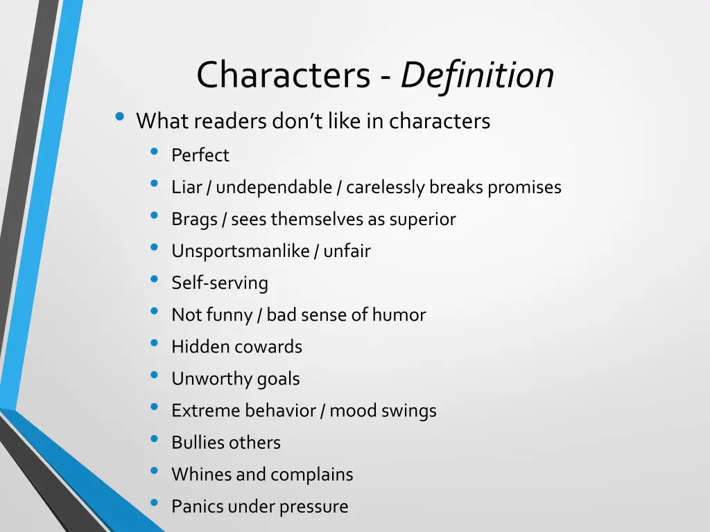 characters definition what readers don t like