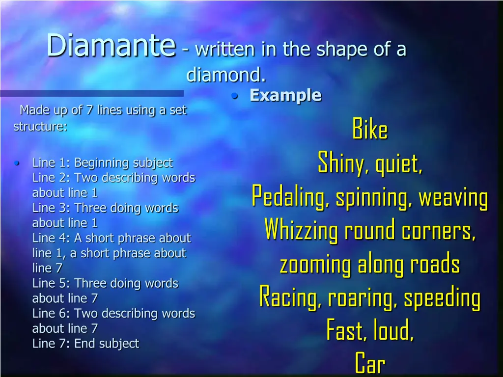 diamante written in the shape of a diamond