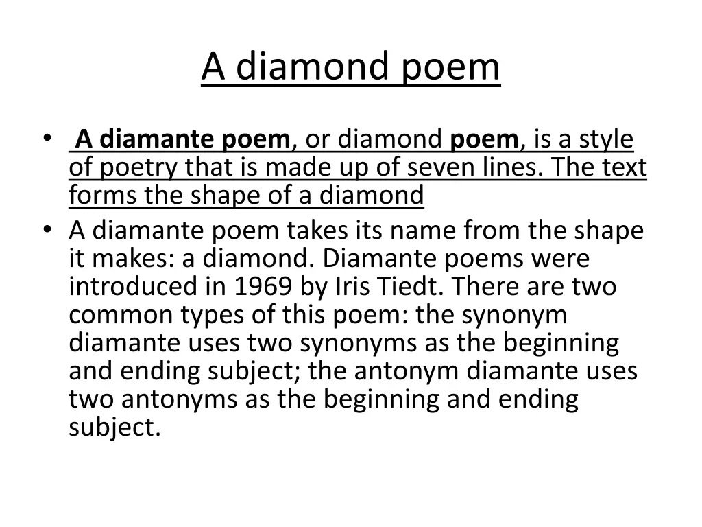 a diamond poem