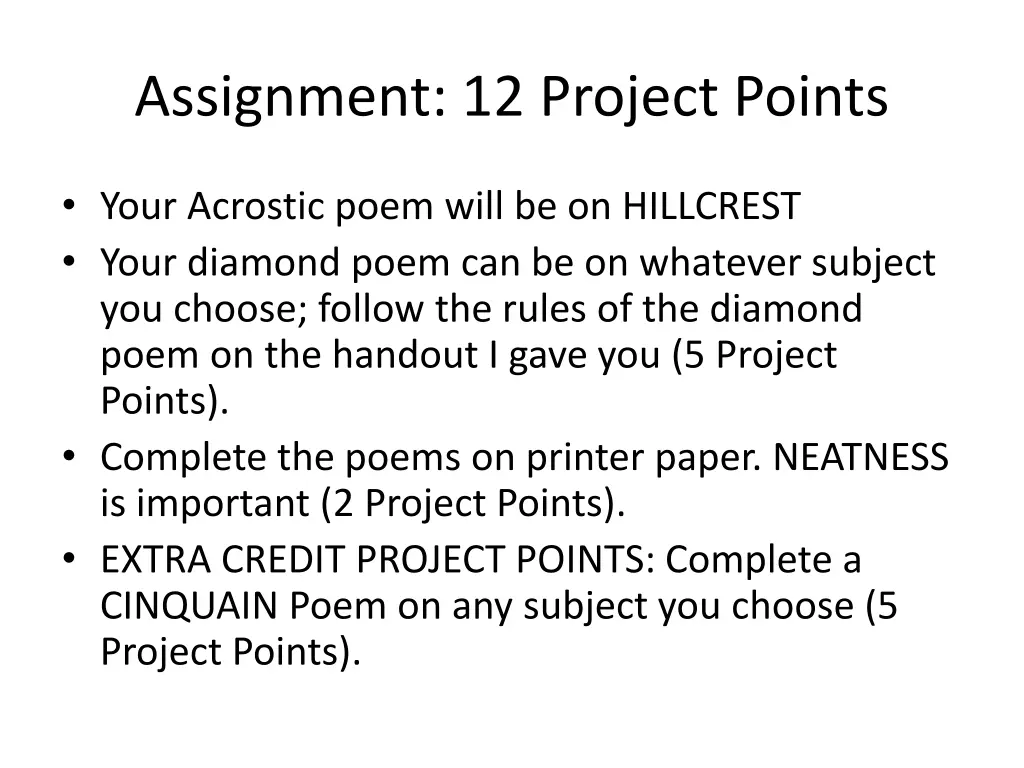 assignment 12 project points