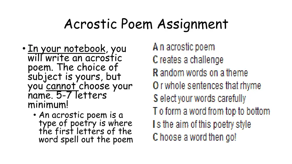 acrostic poem assignment